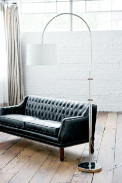 Arc Floor Lamp With Linen Shade -Home Lighting Shop 14 1004 install livingroom