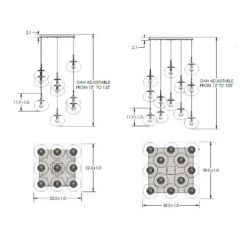 Nova Gem Square Multi Light Pendant